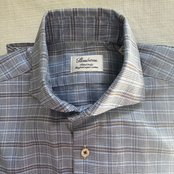 Stenstroms Sweden Stylish Blue Plaid Men's Button Down Shirt 15.5 Medium - Picture 1 of 11